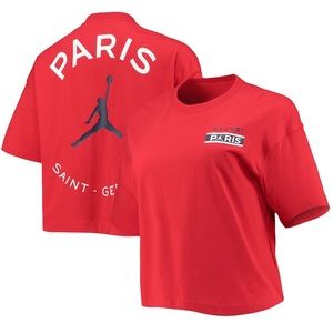 NWOT Paris Saint-Germain Jordan Brand Women's Logo Cropped T-Shirt - Red- Size M